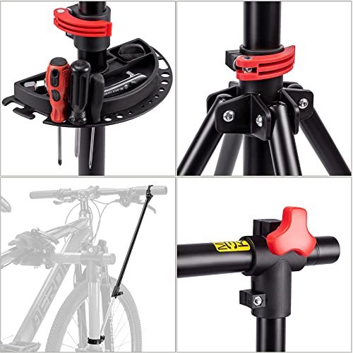 CXWXC Fahrradmontageständer, Höhenverstellbarer Fahrradständer Reparaturständer 360° drehbar mit große Werkzeugablage Robust für Mountainbike Fahrräder bis 30 kg