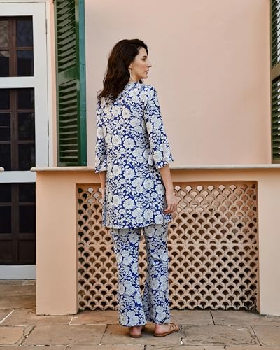 Image of NAINVISH Women's Pink & White Printed Straight Cotton Blend U-Neck Co-ord Set (SD659 KB (3)