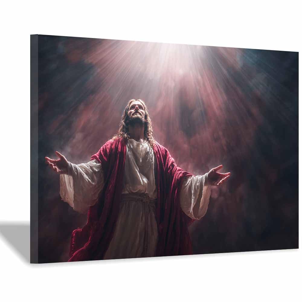 ZAMAEIU Christ Religions Canvas Wall Decor Holy Welcoming the Light Modern Abstract Religious Posters Prints for Living Room Bedroom Church Home Decoration(brown)-30x50cm Framed