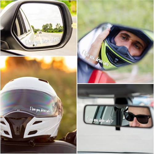 Image of Upgrade I Love You Drive Safe Mirror Stickers, 3 Pcs Cute Car Stickers for Women, Vinyl Waterproof Car Decals for Rearview Mirror Window Windshield, Funny Love Sticker for Auto Accessories (White)