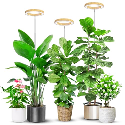 Image of Aokrean 6.3in Plant Lights for Indoor Growing, Full Spectrum Faux Wood Grain Grow Light, 80 LED Growing Lamp with Height Adjustable 10 inch-65 inch, 6 /12 /16H Timer, 3 Optional Spectrums, 5 Brightness, 3 Pack