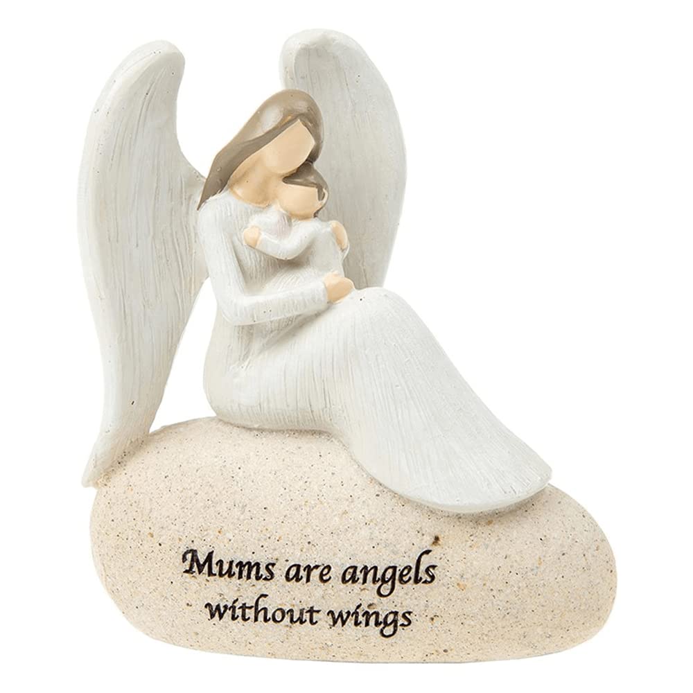 Home Inspirations White With Natural Stone Coloring Wordstone Angel And Baby - Mums Are Angels Without Wings 10Cm