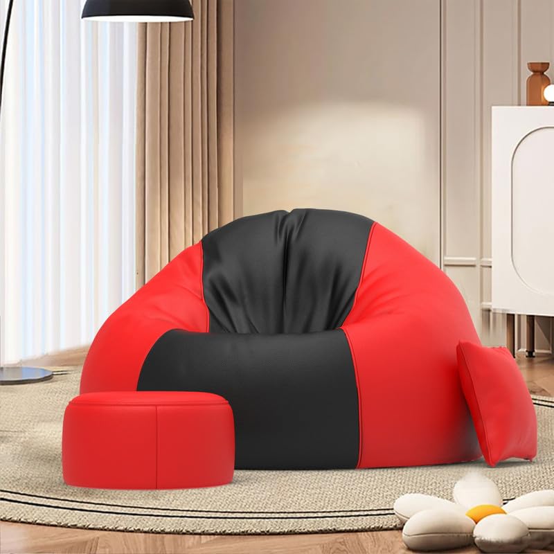Biggie Bean Bag Cover 5XL Comfort Edge Bean Sofa–Built for Superior Relaxation–Styled for Elegance with Free Cushion & Footrest (Matching Color : Leatherette Black Red)-image-43