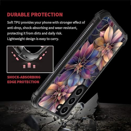 Coque Samsung S23 antichoc rigide fleurs violettes et dorées