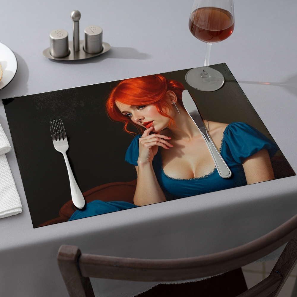Sets de table fraise rouge vif originaux avec détails de cheveux