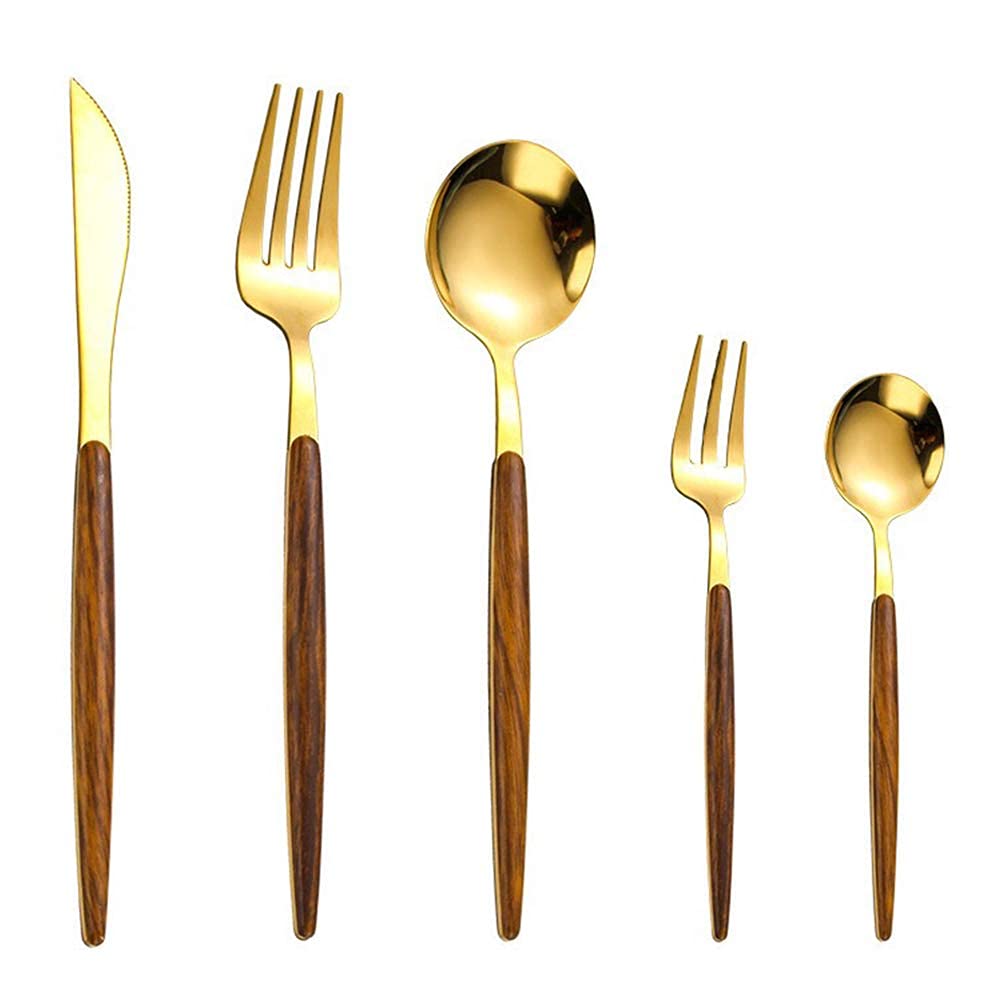 4-teiliges Besteckset, Edelstahl-Besteckset, Messer, Gabel, Löffel, Geschirrset mit tragbarer Organisationsbox für Küche und Restaurant (Gold, 25 Stück)