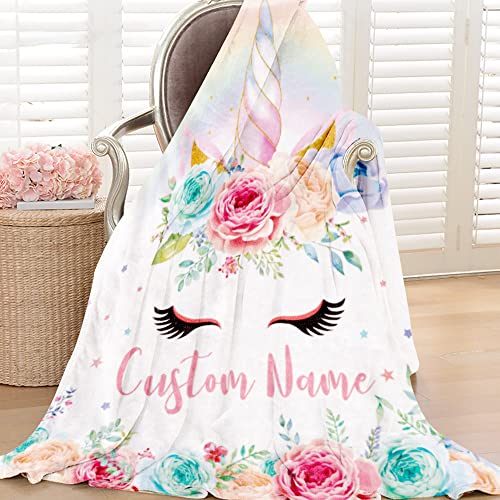 Image of Personalized Horse Blanket with Name for Girl, Custom Name Blanket for Kids
