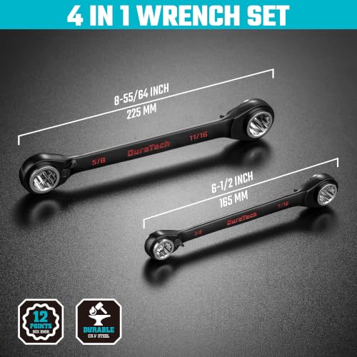 Image of DURATECH 4-in-1 Reversible Ratcheting Box Wrench Set, SAE, 2-Piece,black E-coating