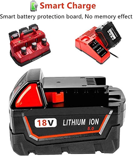 2Pack 18V 5.0Ah Replacement Battery for Milwaukee 18olt Battery Lithium Power Tools 48-11-1810 48-11-1820 48-11-1850 48-11-1828 48-11-1860