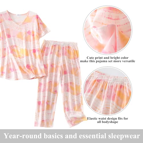 Image of PNAEONG Women Pajama Set Sleepwear Tops with Capri Pants Casual and Fun Prints Pajama Sets