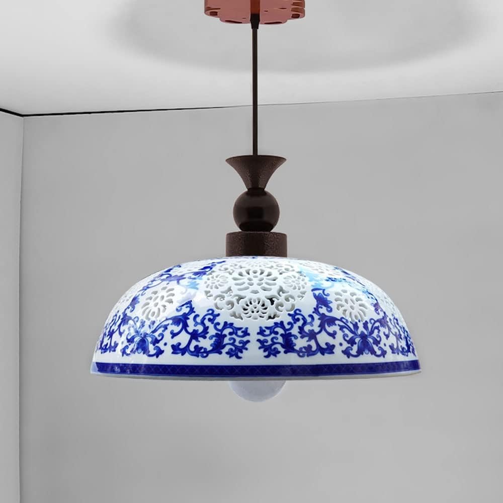USMJQVZ Classical Blue and White Porcelain Ceramic Pendant Lamp Chandelier Adjustable Pendant Light Hand-Blown Ceramic Shade Lighting Fixture Ceiling Light Chandelier