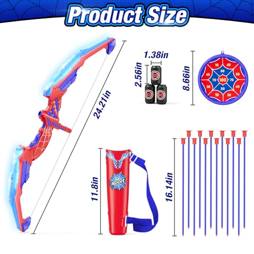 HYES Kids Bow and Arrow Set, Toy Archery Set, LED Light Up Bow with 12 Suction Cup Arrows, 3 Score Targets, Indoor Outdoor Games for Boys Girls Children 4-8 - Image 2