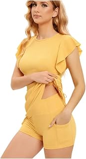 MDSIOKHJ Vestido Deportivo de Tenis con Bolsillo, Pantalones Cortos Seguros for Gimnasio, Golf, Traje de Yoga de una Pieza for Mujer, Vestidos de Fitness for Correr en Verano(Yellow,XL)
