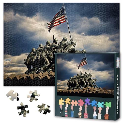 American Flag-1000 Piece Jigsaw Puzzle for Adults U S Marine Corps War Memorial Piece Design Competition Ideal Gift for Puzzle Enthusiasts - Finished Size is 27.5"x19.6"