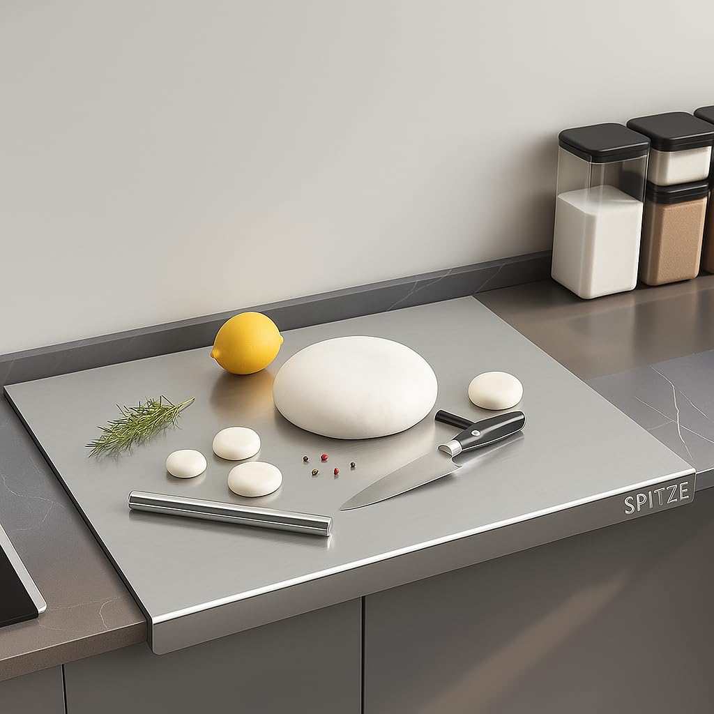 SPiTZE Extra Large Stainless Steel Chopping Board for Kitchen with Lip | 304 Stainless Steel Cutting Board for Vegetables, Meat, Fruits and Dough Making | Heavy Duty Steel Worktop Board (50x40 cm) 50L x 40W cm