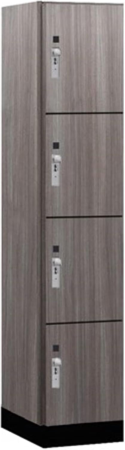 Salsbury 15" Wide Premier Wood Locker-Four Tier-1 Wide-6 Feet High-21 Deep-Skyline Walnut-Silver Hasps