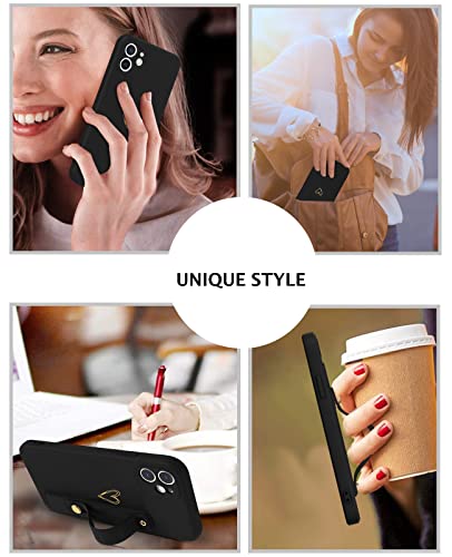 Telaso Iphone 11 Case, Iphone 11 Liquid Silicone Phone Case With Extra Adjustable Wristband Kickstand Soft Silicone Love Heart Phone Case With Wrist Strap For Iphone 11, Black #TOP6