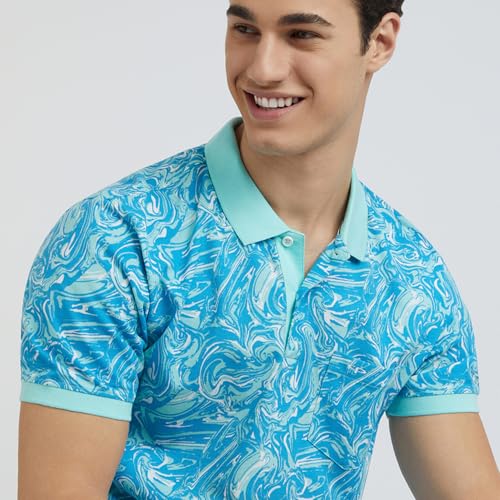 Image of Colorplus Men's Pure Cotton Print Pattern Tailored Fit Polo Neck Half Sleeve Casual T-Shirt
