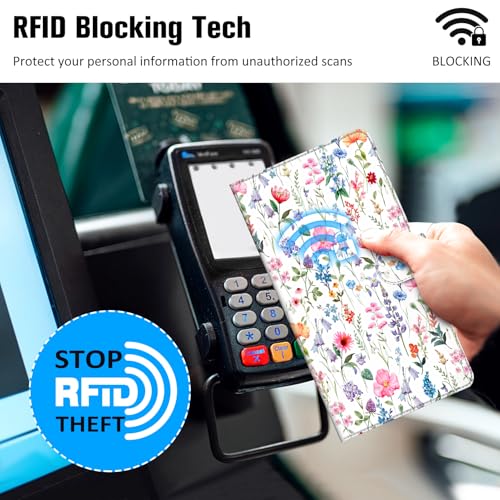 Image of FINTIE Checkbook Cover for Personal Checkbook, RFID Blocking Big Capacity Standard Register Duplicate Checks with Pen Holder, Cards Slots (Flower Fantasy)
