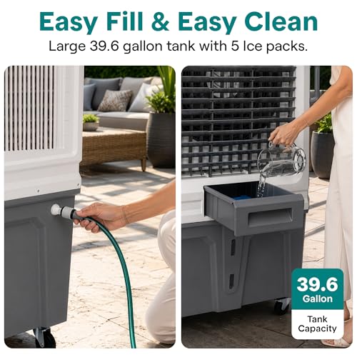 SereneLife Portable Swamp Cooler with 12000 CFM Power - Industrial Evaporative Air Cooler for Large Indoor & Outdoor Spaces, 150 L Tank, 60° Oscillation, 12-Hour Timer, Wi-Fi & Remote Control by SereneLife - Image 6