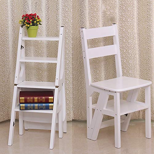 Taburete plegable de madera de 4 niveles y silla de escalera para interiores 2