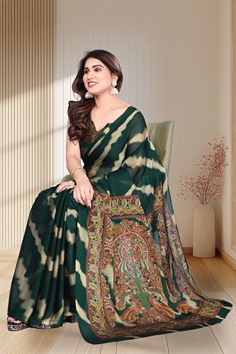 Image of SUPERLAXMI Women's Chiffon Floral Printed Saree with Blouse Piece