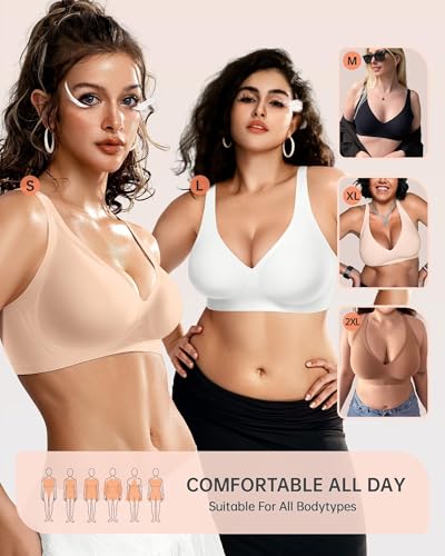 Image of OEAK Womens Deep V Bras Wireless Comfortable Bra Supportive No Underwire Bras Tshirt Push Up Bralettes Plunge Seamless Bra