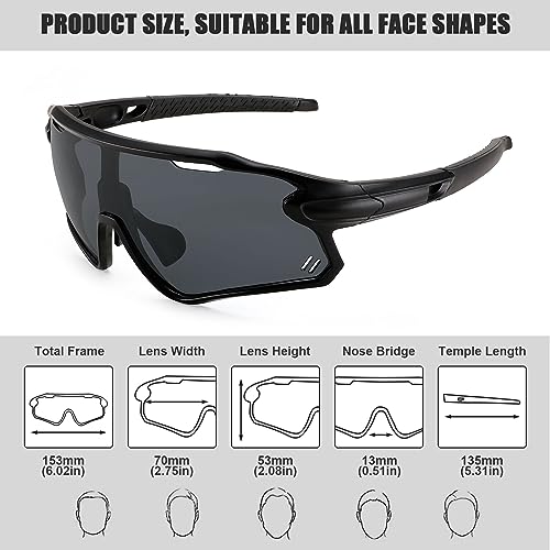 Karsaer Sports Cycling Sunglasses B5116, Black Black Frame & Grey Lens - Image 5