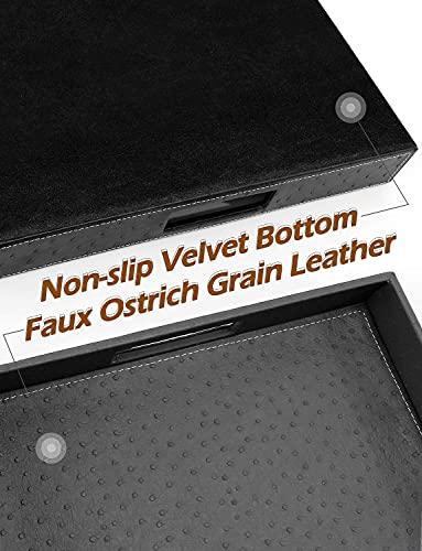 Ranslen Serving Tray With Handles, 20 X 16 Inch Rectangular Leather Tray For Coffee Table, Breakfast, Kitchen Home Black Tray Decor Extra Large #TOP3