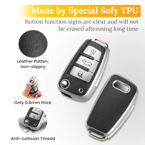 Image of Key Fob Cover for Audi, Leather-Style Keychain Tab Cover, Silver