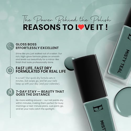 Image of MISTY TEAL Vegan Nail Polish Teal Blue Green Color | Long Lasting Chip Resistant Formula | Quick Dry Glossy Finish | Non Toxic & Cruelty Free Nail Paint for Women | 10 ml