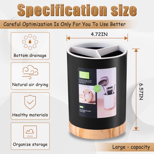 Tiosamd Kitchen Utensil Holder Tableware Storage Bucket, Spoon Chopsticks Fork Drain Rack Utensil Crock for Counter, Household 3-Format Tableware Drainer with Removable Divider and Wooden Base - Thumbnail 2