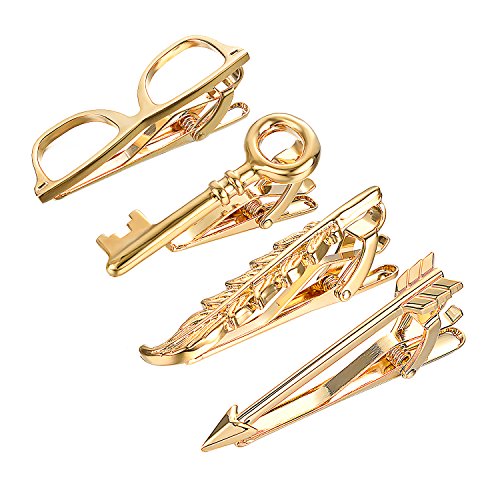 Yoursfs 4PCS Gold Plated Tie Clips for Men Cool Novelty Tie Bars Set Personalised Skinny Tie Clips Set