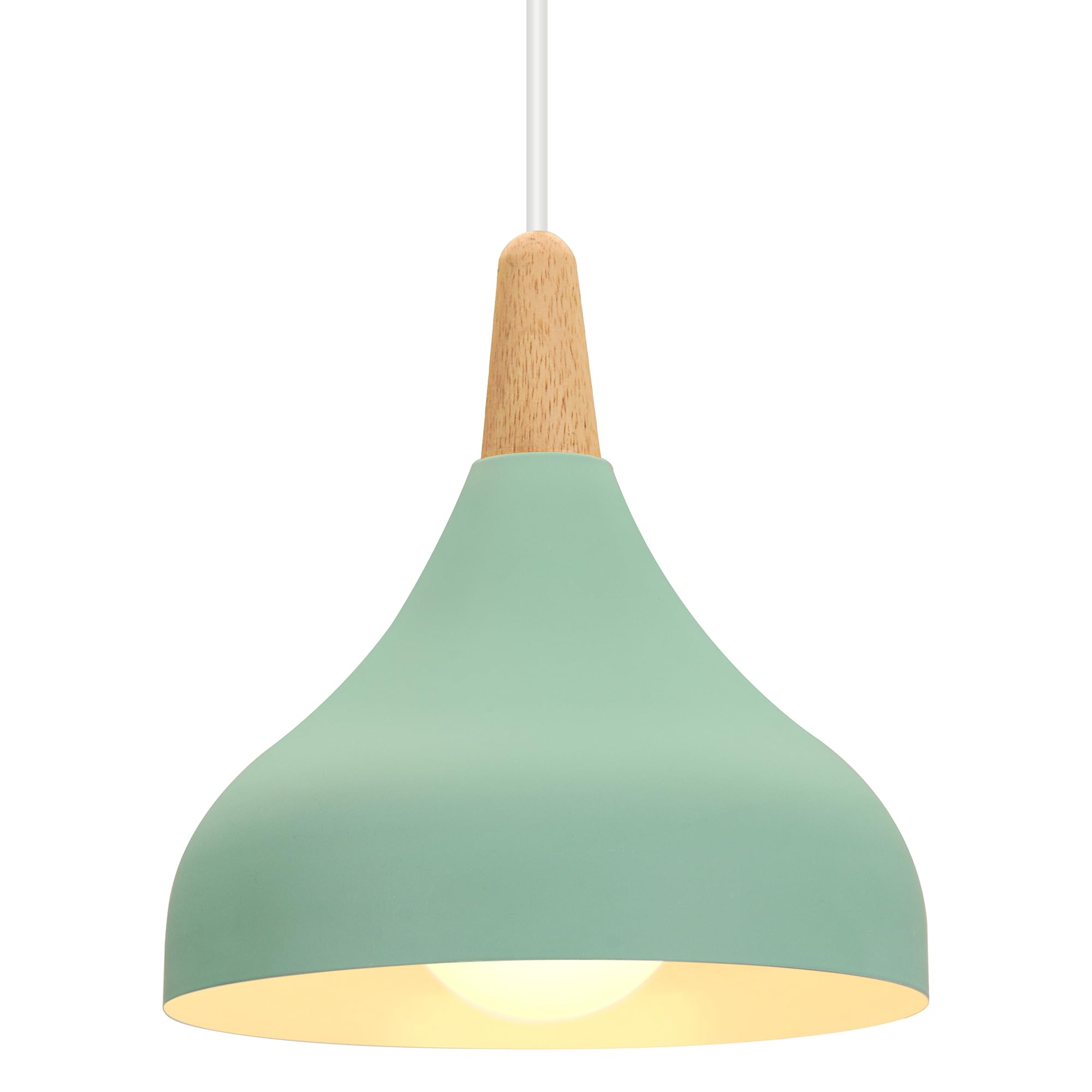 iDEGU Φ 20 cm Retro Pendant Ceiling Light Modern Drop Style Hat Lampshade E27 Ceiling Light Retro Light Fixture in Metal Wood Pendant Lamp for Bedroom, Dining Room, Kitchen (Green) — image 1