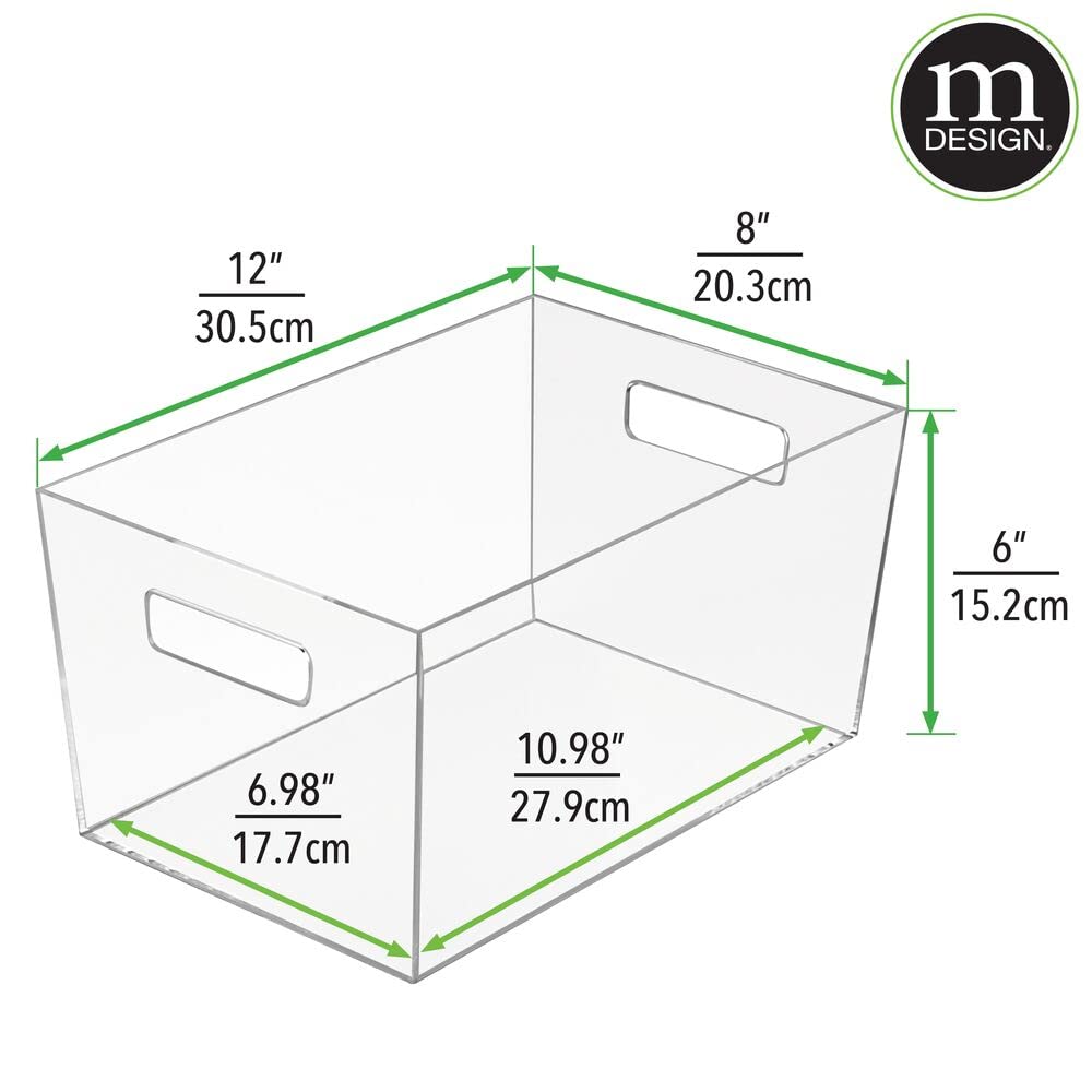 mDesign 4er-Set Ablagebox mit integrierten Griffen – große Aufbewahrungsbox für Make-up, Handtücher, Seifen und Shampoo – ideal zur Kosmetikaufbewahrung im Bad – durchsichtig