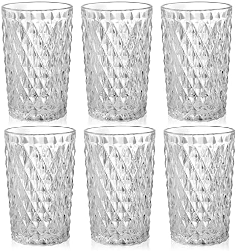Amazon.com | ZOOFOX Set of 6 Vintage Drinking Glasses, 12 oz Clear ...