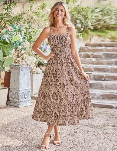 Image of GRACE KARIN Summer Dresses for Women 2026 Vacation,Smocked Floral Maxi Dress,Boho Beach Sundress with Pocket Fashion Clothing