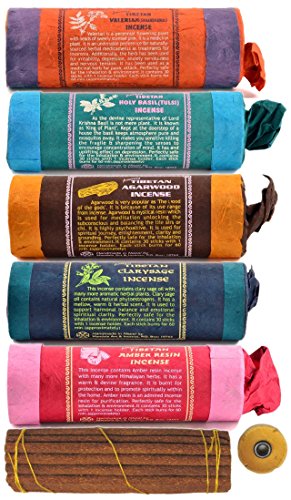BUDDHAFIGUREN Juego de 5 varitas de incienso tibetano: Resina ámbar - Clarysage - Agarwood - Holy basil - Valerian Cover