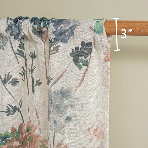 Image of MYSKY HOME Floral Linen Kitchen Tier Cafe Curtains 36 Inch Length 2 Panels Farmhouse Semi Sheer Privacy Small Window Treatments Rod Pocket for Bathroom Basement, Brown, 30 inch Each Panel