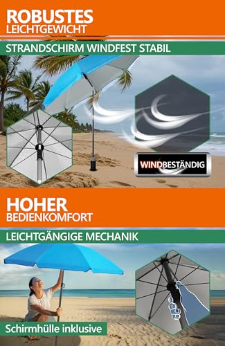 4smile Sonnenschirm Strand SunnyJoy 3-IN-1-SET, Fb. Blau - Strandschirm Ø 180 cm + Bodenhülse + Schutzhülle - Strandschirm windfest stabil, Sonnenschirm mit UV-Schutz 50+ 6