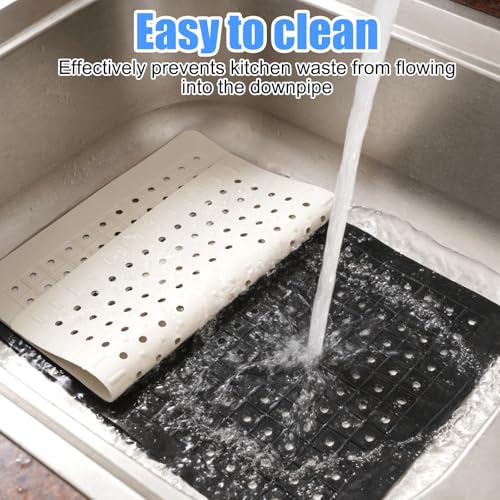 2 Piezas Alfombrilla de Goma para Fregadero, 31 x 26 cm Alfombrilla para Fregadero Antideslizante, Reutilizable Alfombrillas de Drenaje Cuadrada con Orificio para Cocina y Baño (Blanco + Negro) - imagen 5