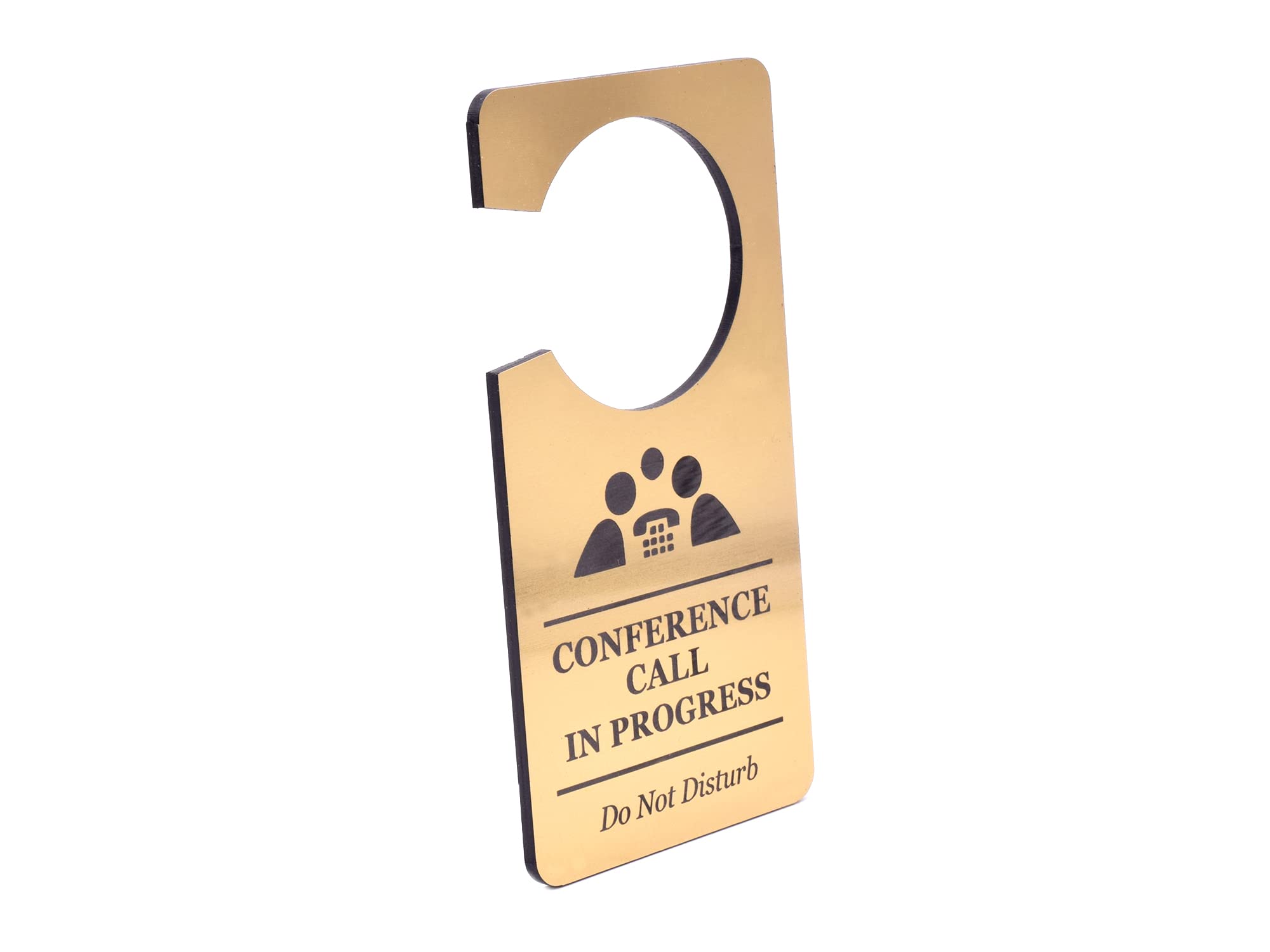 OriginDesigned Conference Call Meeting in Progress Do Not Disturb Room Hanger Door Sign Gold Acrylic - for Hotels, B&Bs and Lodges