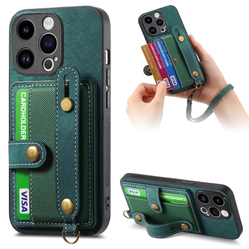 Porte-carte iPhone 14 13 12 11 antichoc LVTFCO étui portefeuille rigide vert