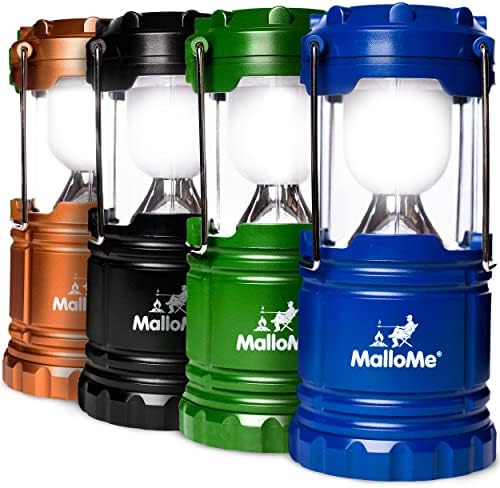 MalloMe Lanterns Battery Powered LED Moveable Camp Tent Lamp Mild Operated at Residence, Indoor, Energy Outages, Multicolored (4 Pack)