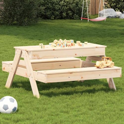Teenpull Natural Solid Pine Wood Picnic Table Medium - Outdoor Patio, Deck Dining, Backyard Garden, Sturdy Furniture, Door Space