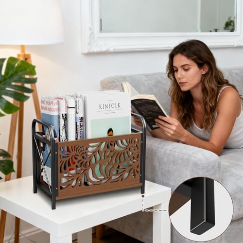 CILXGQLN Magazine Holder, Magazine Rack Floor, Wood Magazine File Holder, Magazine Organizer, Album Storage for Vinyl Records, Farmhouse Magazine Storage Rack for Magazines, Newspapers, Books - Thumbnail 5