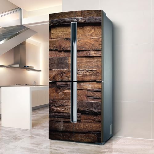 MYXJX Pegatinas para frigorífico, pegatinas para nevera, puertas de cobertura completa, cubiertas de nevera, pieles, pegatinas de pared para cocina, efecto retro marrón de madera (L: 100 x 180 cm)