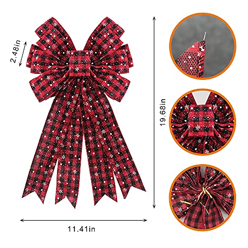 Large Christmas Bows For Wreaths, Red Buffalo Bow Holiday Wreath Bows For Front Door, Snowflake Wreath Bows Red And Black Plaid Bows For Indoor Outdoor Christmas Tree Wedding Party Decorations #TOP1