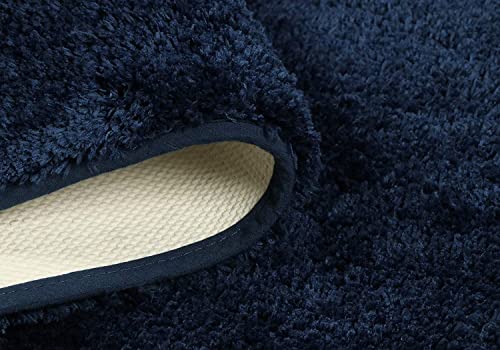 Image of Purav Light 2200 GSM Soft Fluffy Runner Mats (1.33 x 2 ft, Navy Blue)| Durable & Washable Bedside Runner for Bedroom, Mat for Bathroom, Living Room Floor Home Decoration with Anti Skid Backing