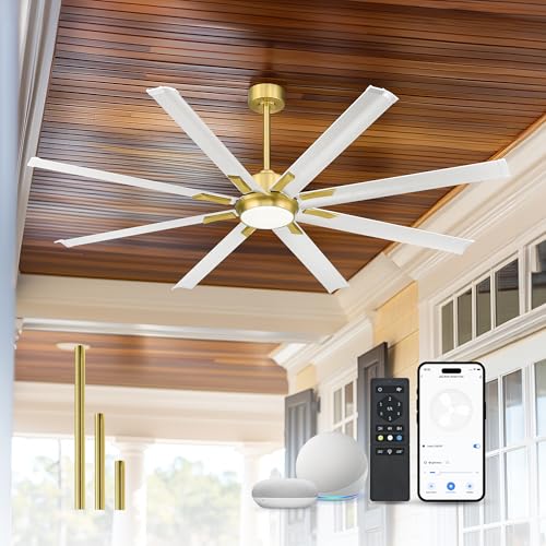 Image of 72 Inch White & Gold Ceiling Fan,Smart Ceiling Fan with Voice Control,Large Ceiling Fan With 8 Aluminium Metal Blades,CF04BGW-72